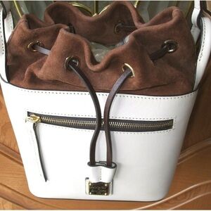 Dooney & Bourke White and Tan Drawstring Shoulder Bag